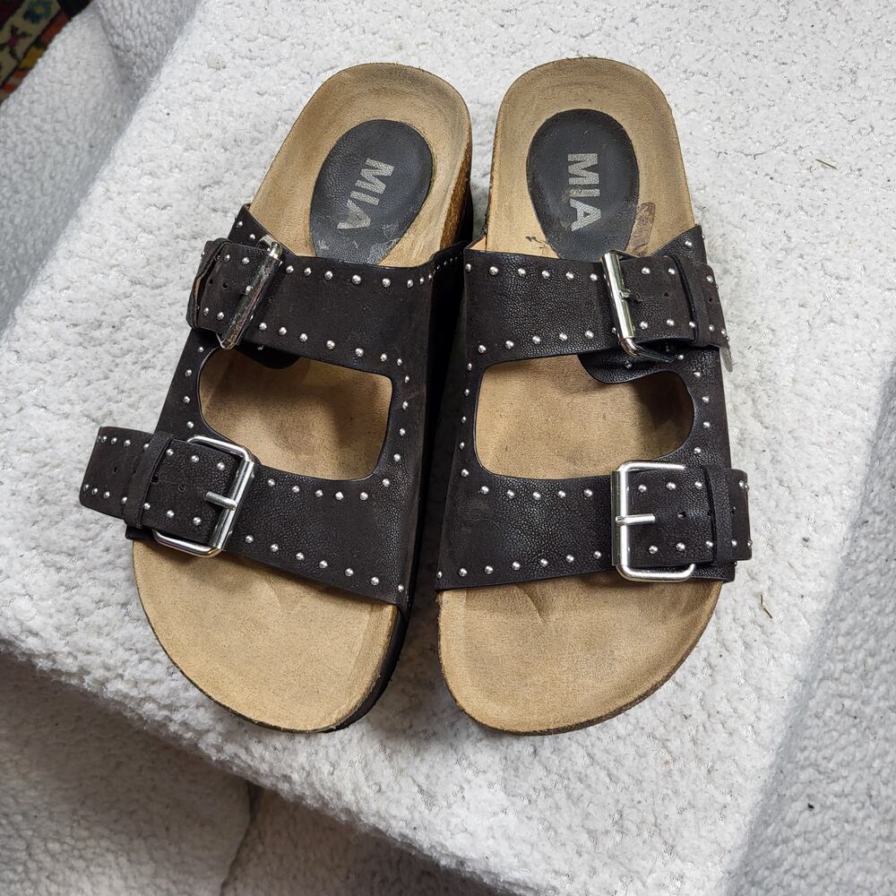 MIA Brookie studded platform sandal adjustable straps black US 7